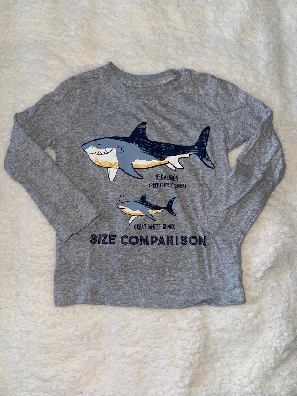 Carter's Gray Long Sleeve Shark Graphic Tee with Navy and Cream Accents